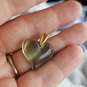 Lalique Heart Necklace with Gold and Green Pendant